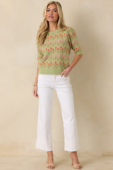 Blushing Meadow Light Green Multi Floral Knit Sweater