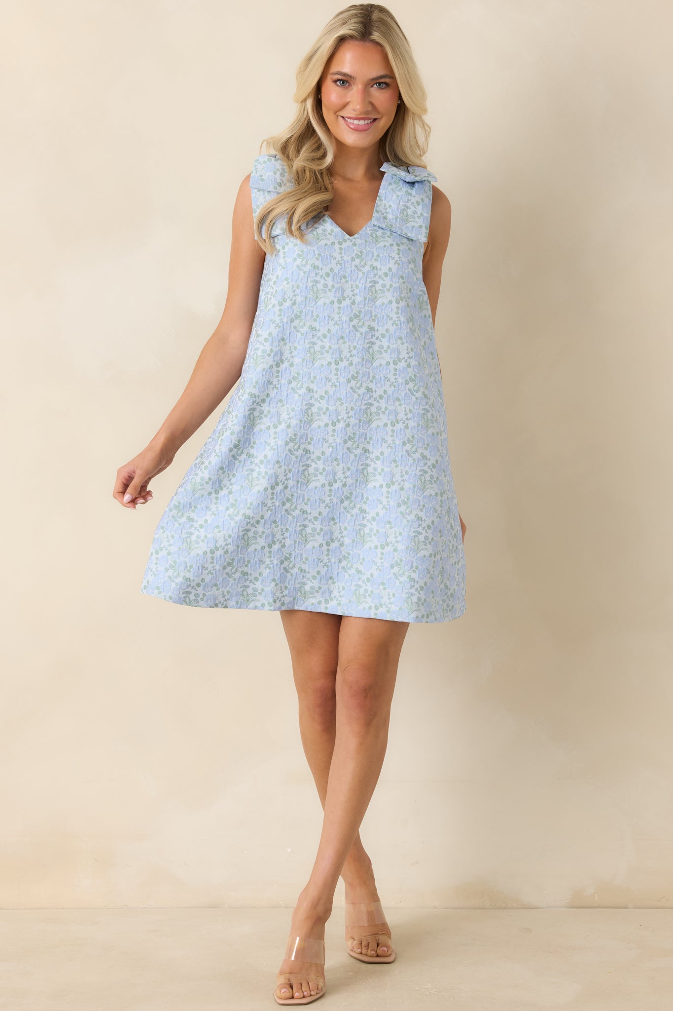 Tea by the Sea Light Blue Floral Jacquard Mini Shift Dress