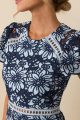Can't Miss This Blue Multi Floral Embroidered Lace Mini Dress
