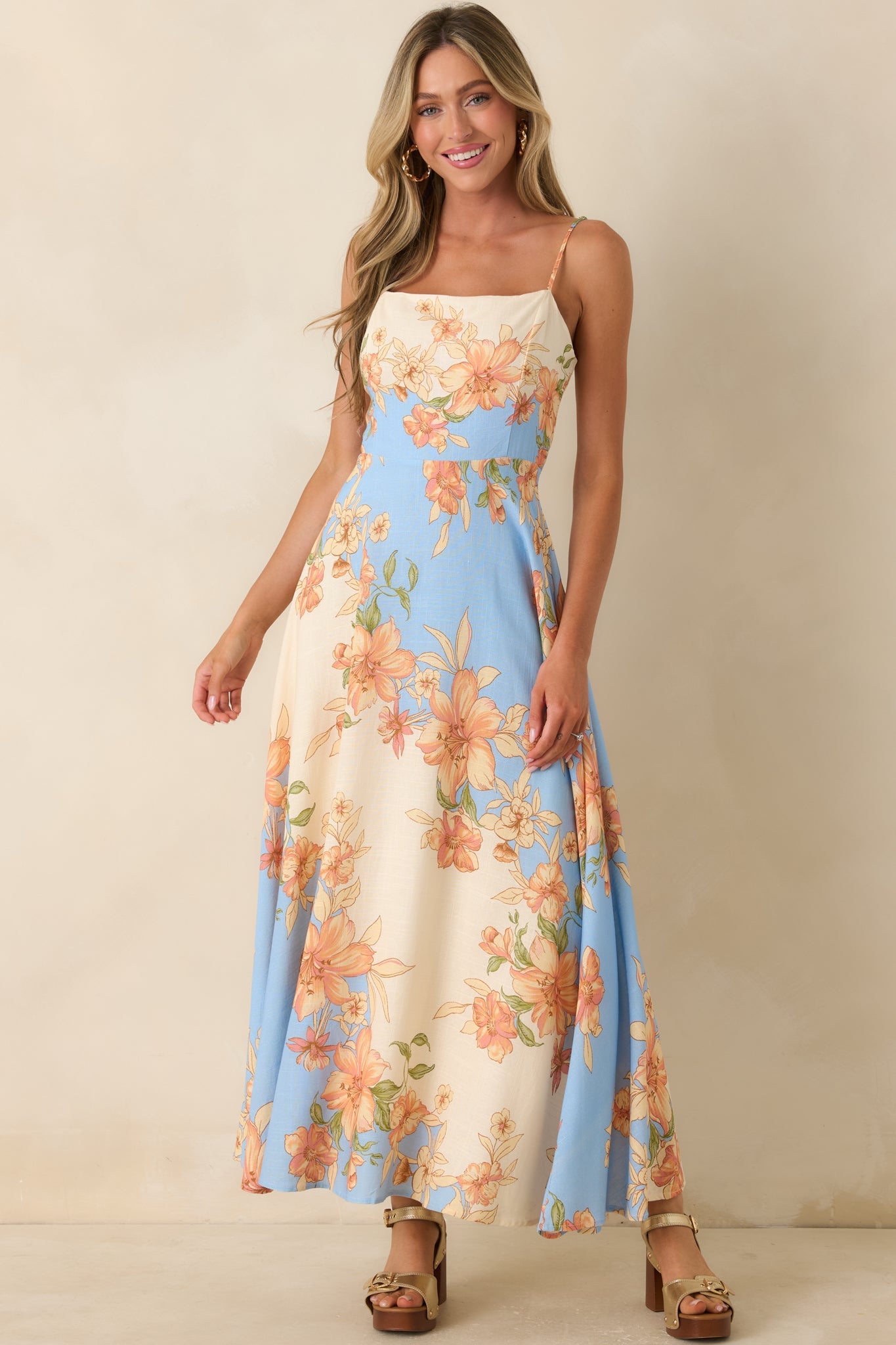 What a Lovely Thought Light Blue & Ivory Floral Maxi Dress