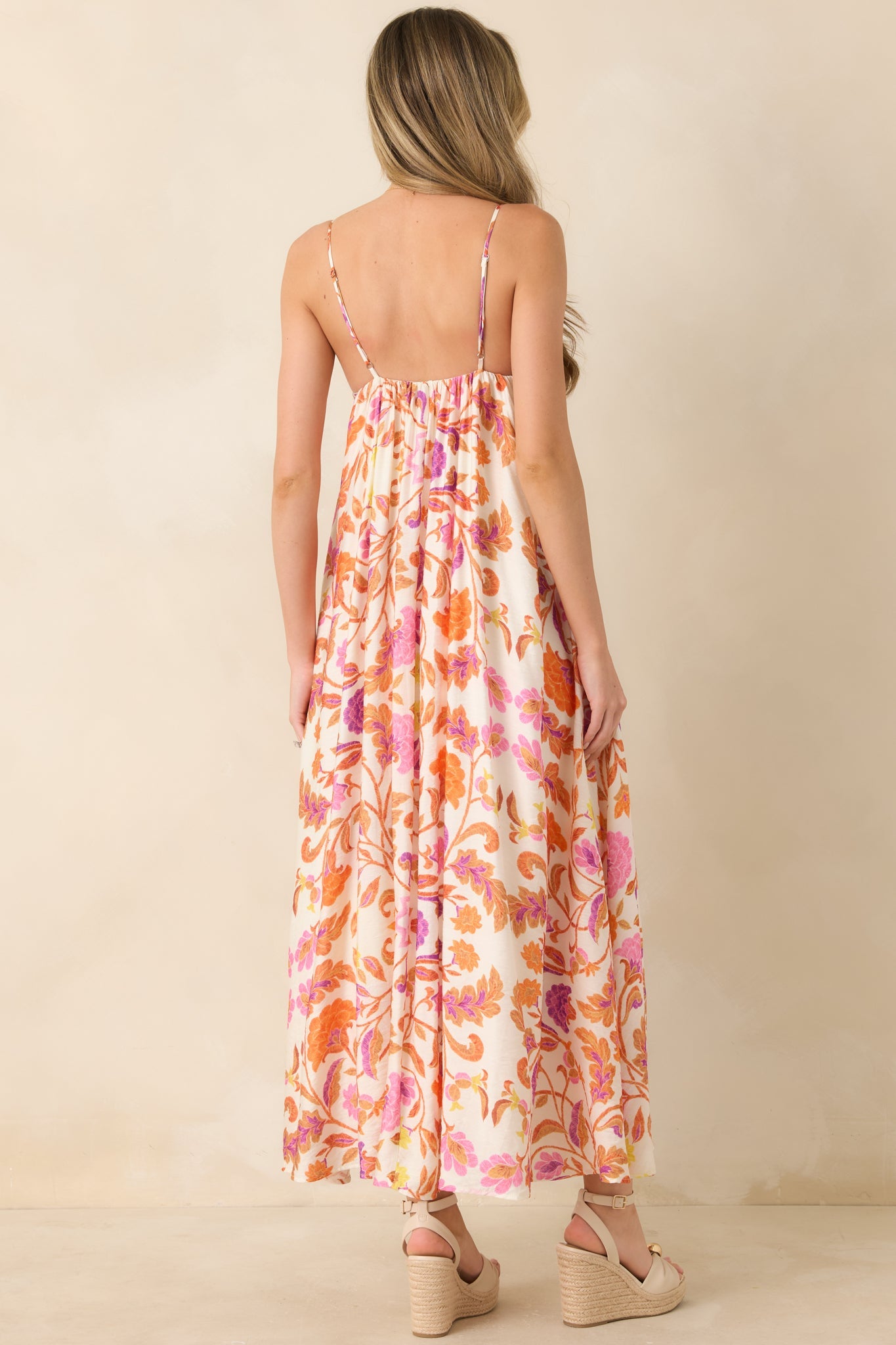 Here for the Sun Pink & Orange Floral Woven Maxi Dress