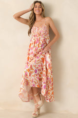 Here for the Sun Pink & Orange Floral Woven Maxi Dress