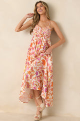 Here for the Sun Pink & Orange Floral Woven Maxi Dress