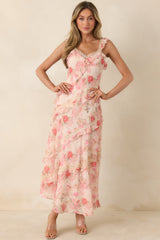 Yours Always Coral Pink Floral Lace & Ruffle Trim Midi Dress
