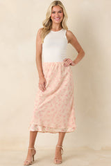 Drifting in Dreams Pink Floral Chiffon Layered Midi Skirt