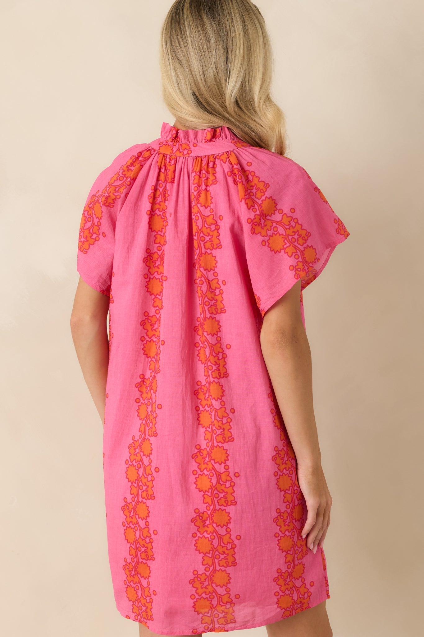 Palm Beach Bound Pink & Orange Cotton Floral Mini Dress
