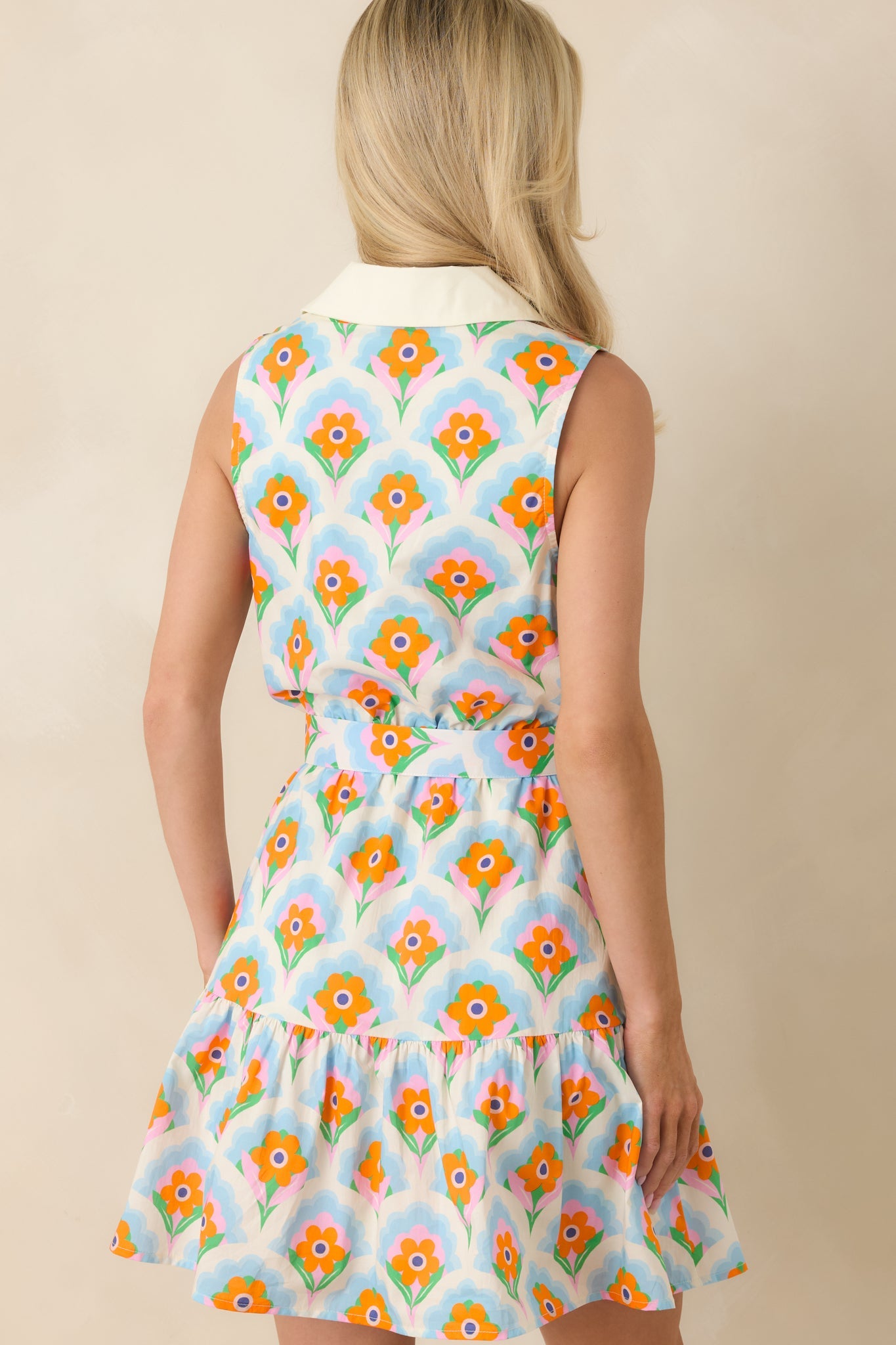 Weekend in Palm Springs Orange & Light Blue Floral Mini Dress