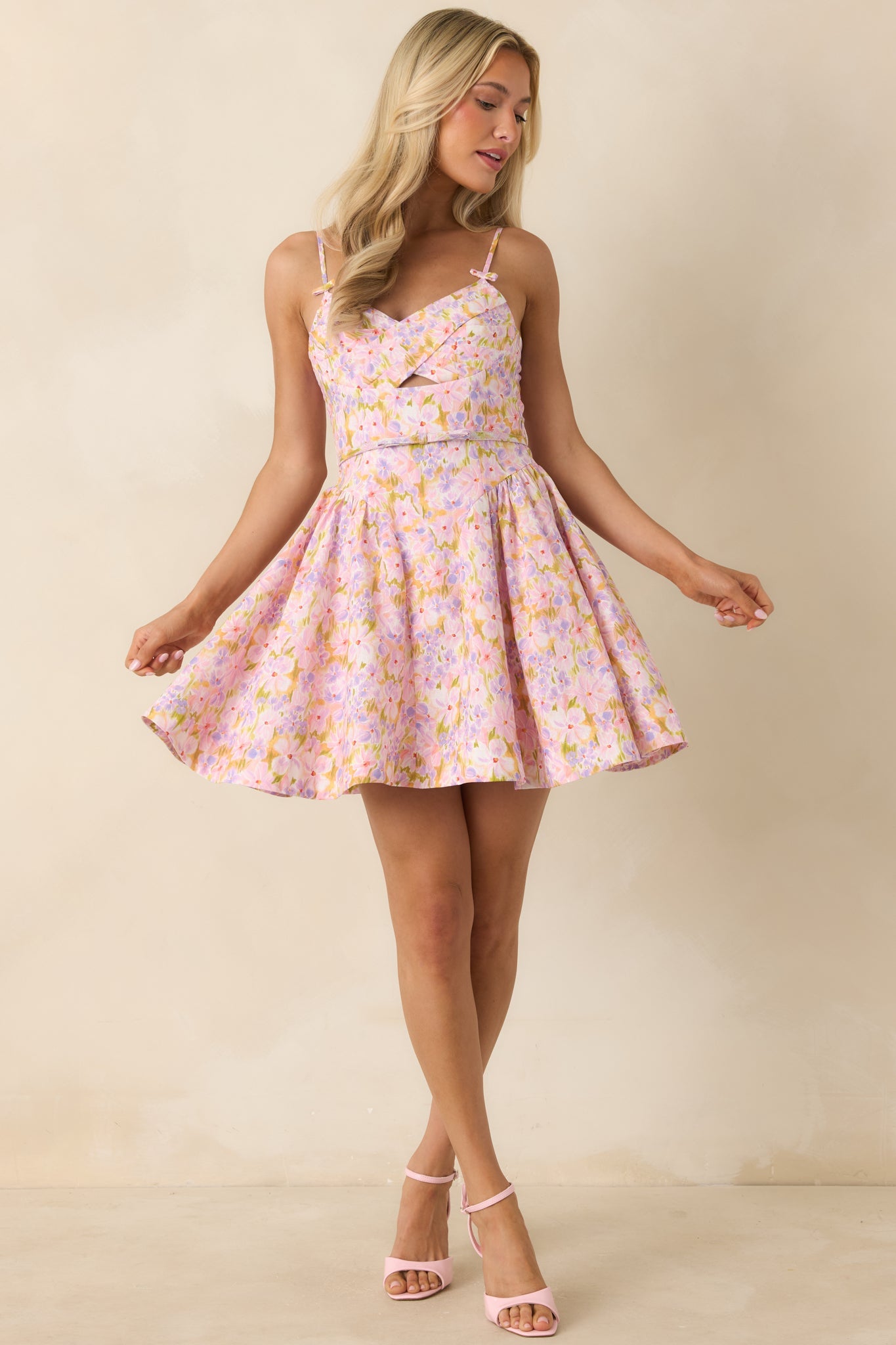 ASTR The Label Isha Pink Multi Floral Cotton Mini Dress