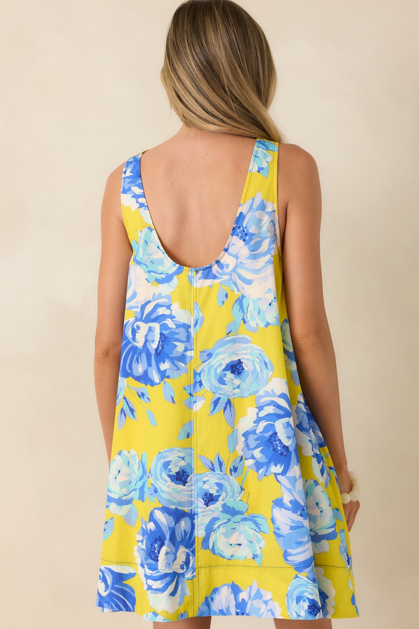 One Fine Day Yellow & Blue Cotton Floral Swing Dress