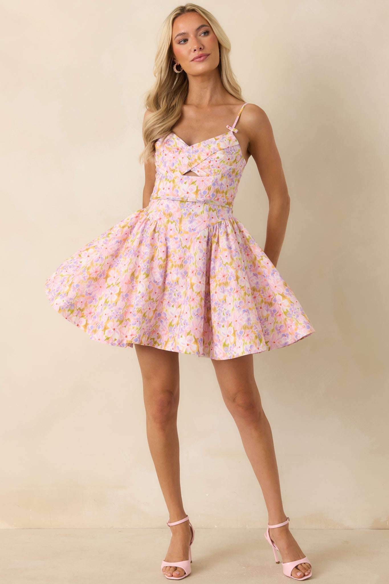 ASTR The Label Isha Pink Multi Floral Cotton Mini Dress