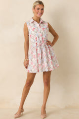 Poetry in Bloom Pink & Lavender Embroidered Eyelet Tie Waist Mini Dress