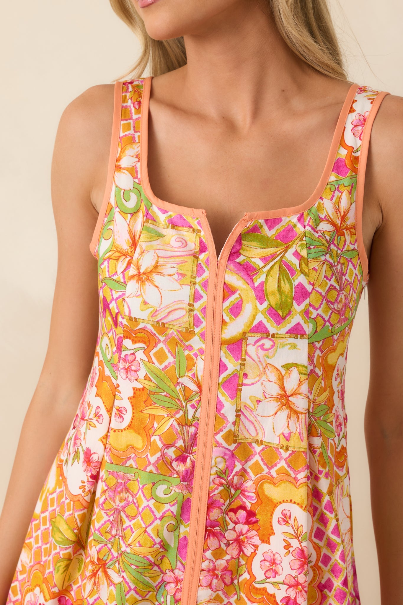 Resort Romance Pink Multi Cotton Floral Print Midi Dress