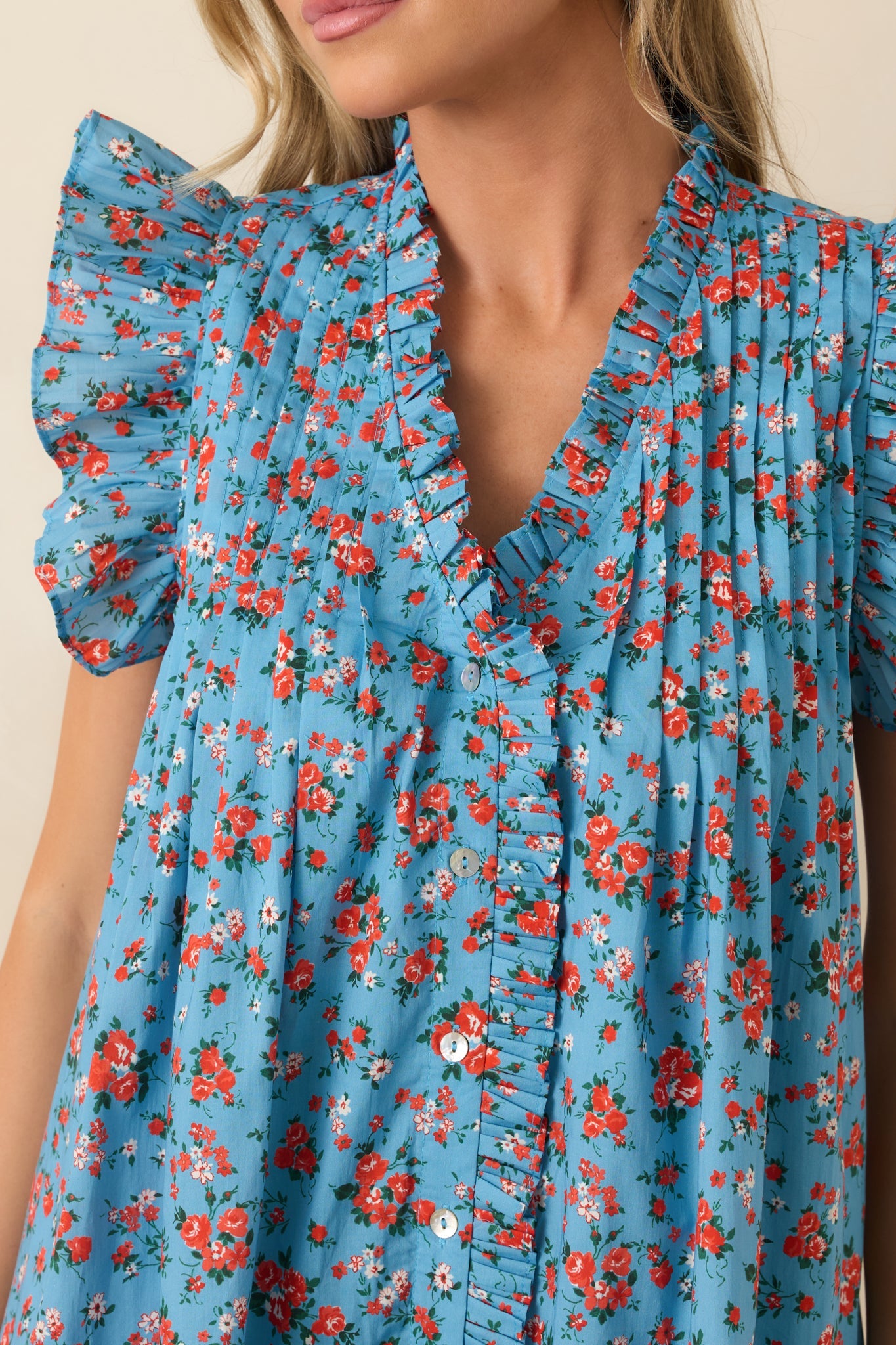 Picked For You Light Blue Floral Cotton Mini Dress