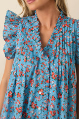 Picked For You Light Blue Floral Cotton Mini Dress