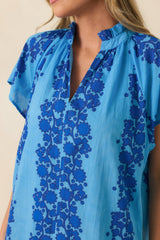 Palm Beach Bound Blue Cotton Floral Mini Dress