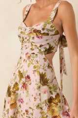 ASTR The Label Ciana Pink & Green Floral Linen Midi Dress
