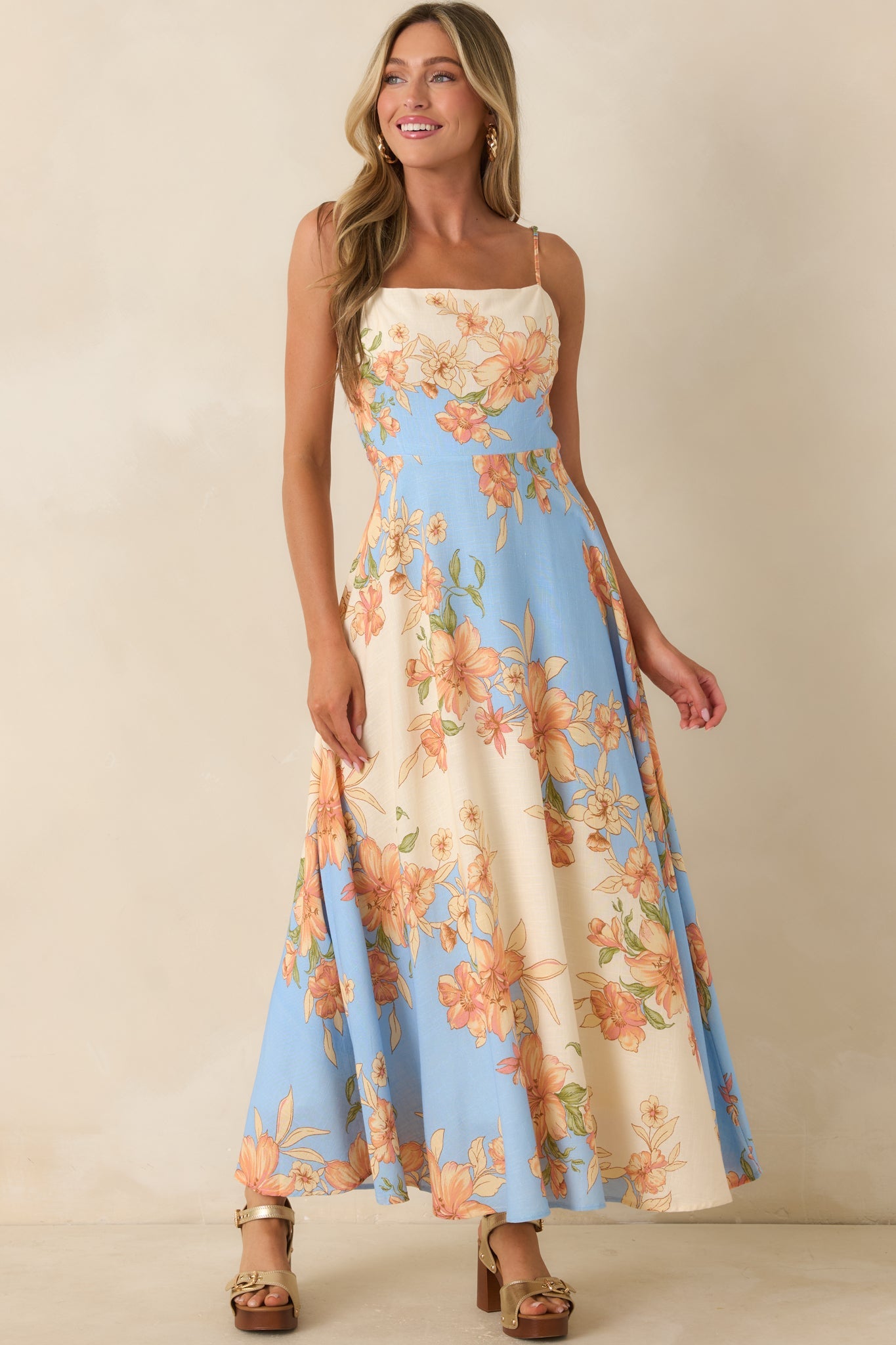 What a Lovely Thought Light Blue & Ivory Floral Maxi Dress