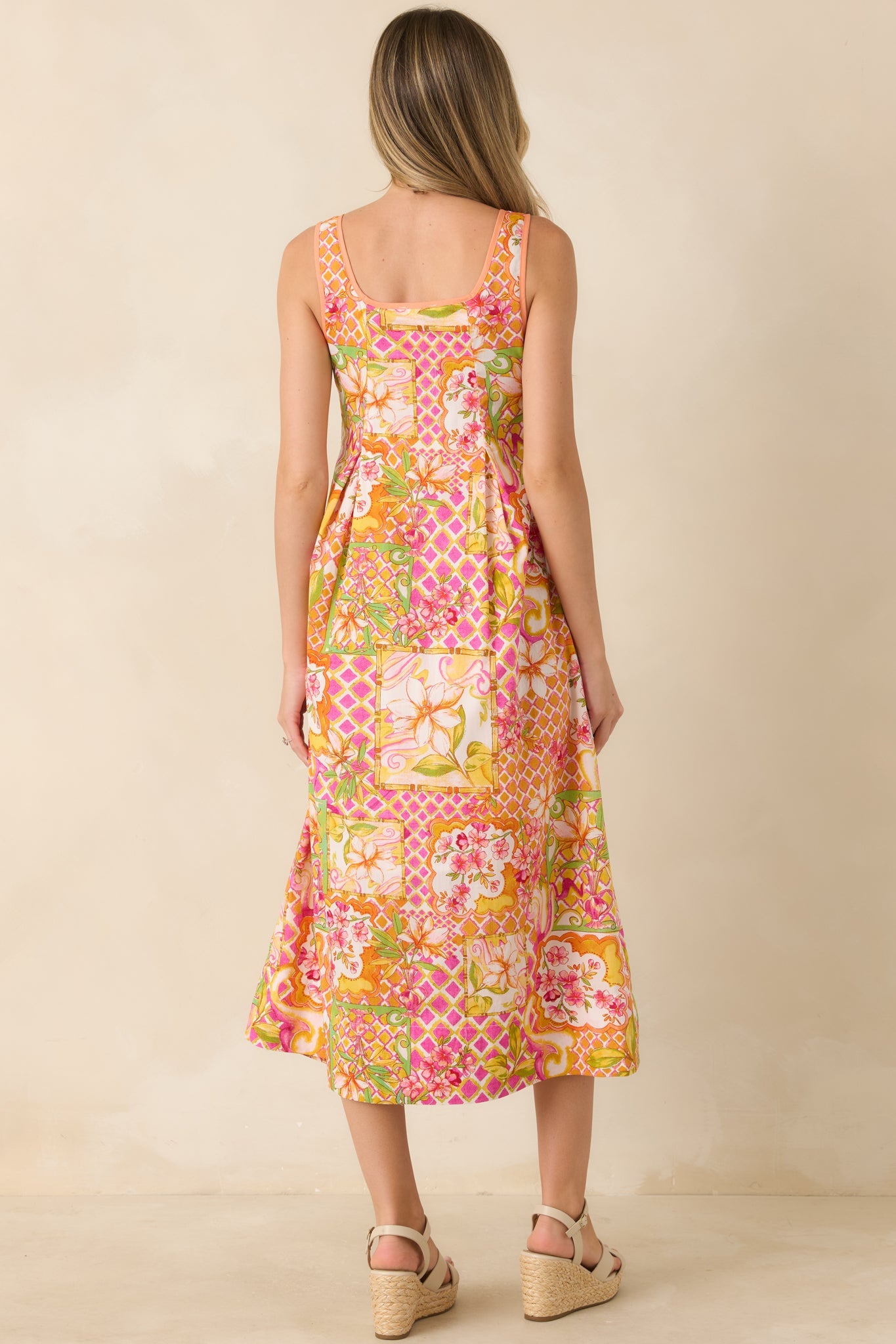 Resort Romance Pink Multi Cotton Floral Print Midi Dress