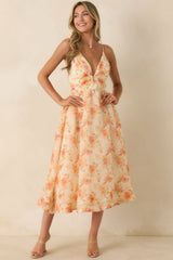 ASTR The Label Janna Orange Floral Midi Dress