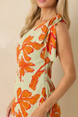 MINKPINK Estelle Green & Orange Floral Print Asymmetric Mini Dress