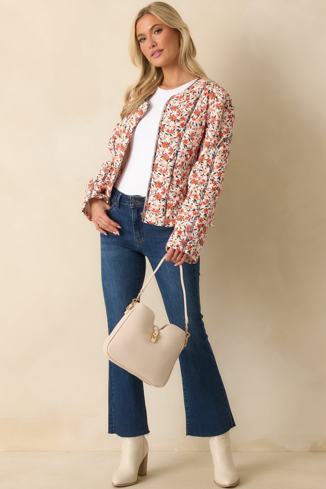 Thought You'd Ask Orange Multi Floral Print Quilted Cotton Jacket