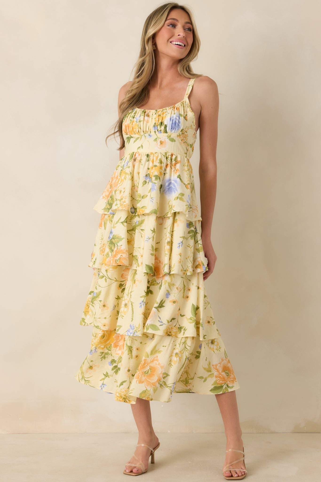 Could Stay Here Forever Butter Yellow Multi Floral Maxi Dress