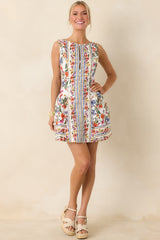 You Look Like Summer Ivory Multi Floral Cotton Sleeveless Mini Dress