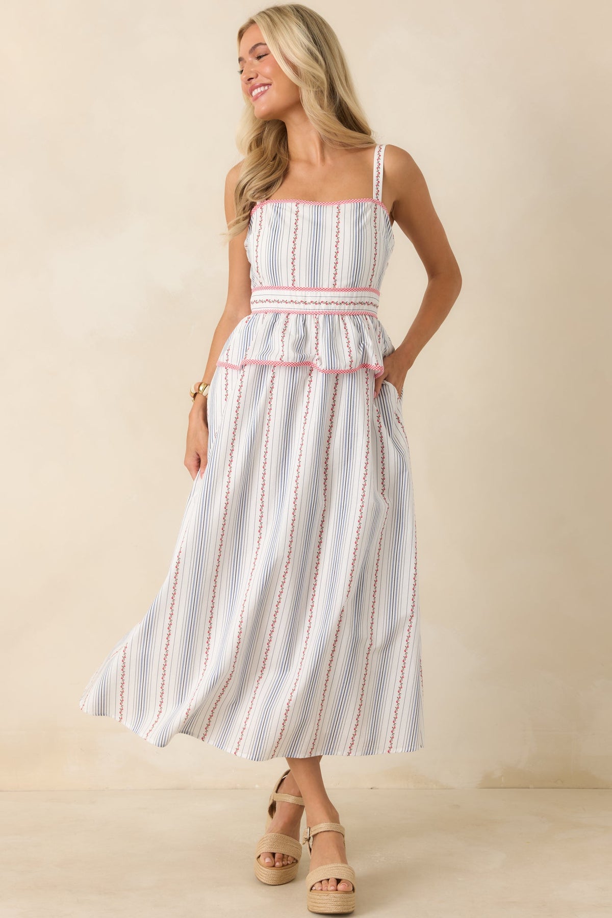 Homegrown Happiness Ivory Floral Stripe Cotton Maxi Dress