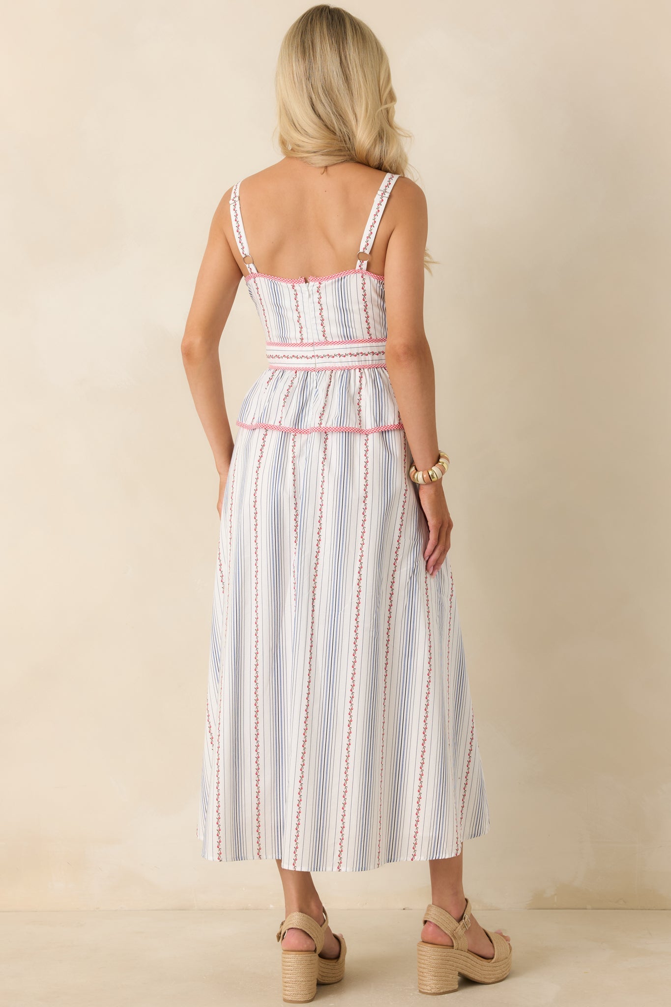 Homegrown Happiness Ivory Floral Stripe Cotton Maxi Dress