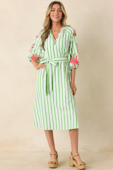 Having a Bright Outlook Green Stripe Floral Midi Dress