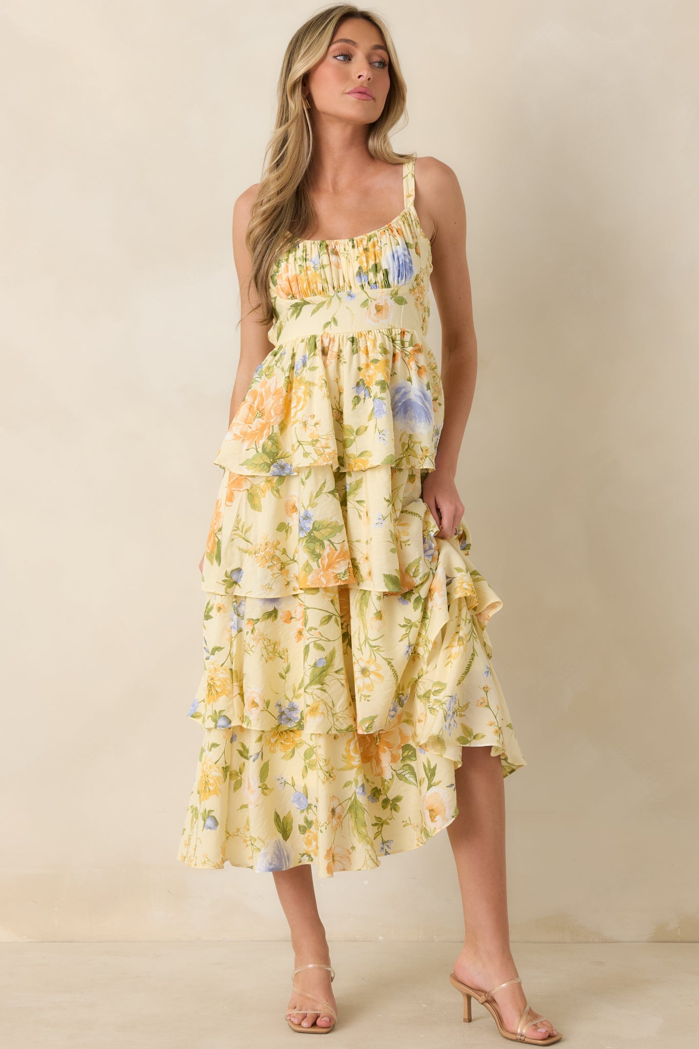 Could Stay Here Forever Butter Yellow Multi Floral Maxi Dress