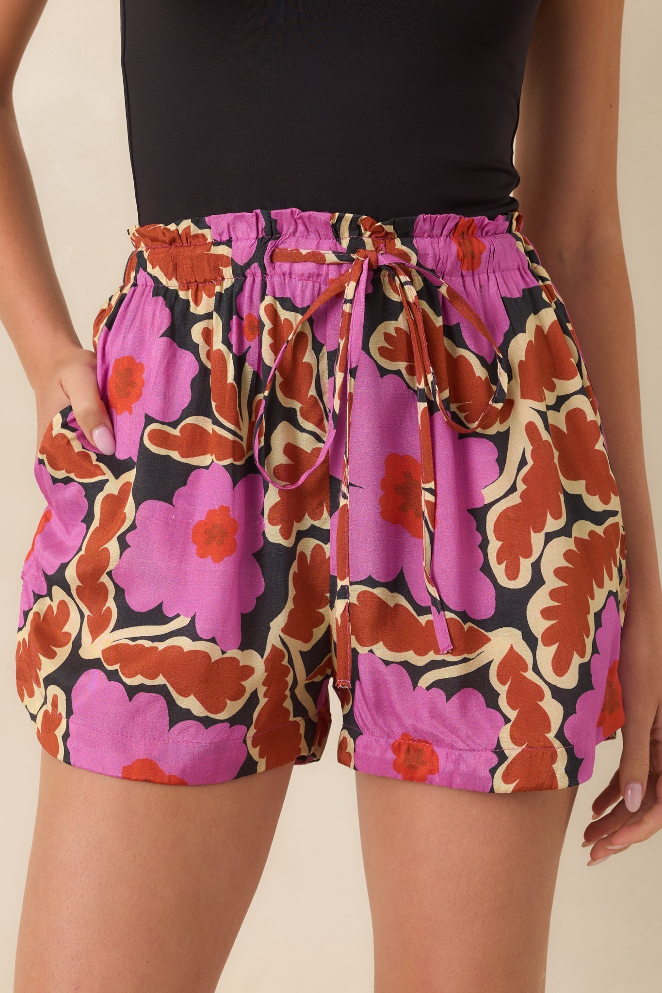 FRNCH Diona Vitoria Fuchsia Multi Floral Drawstring Shorts