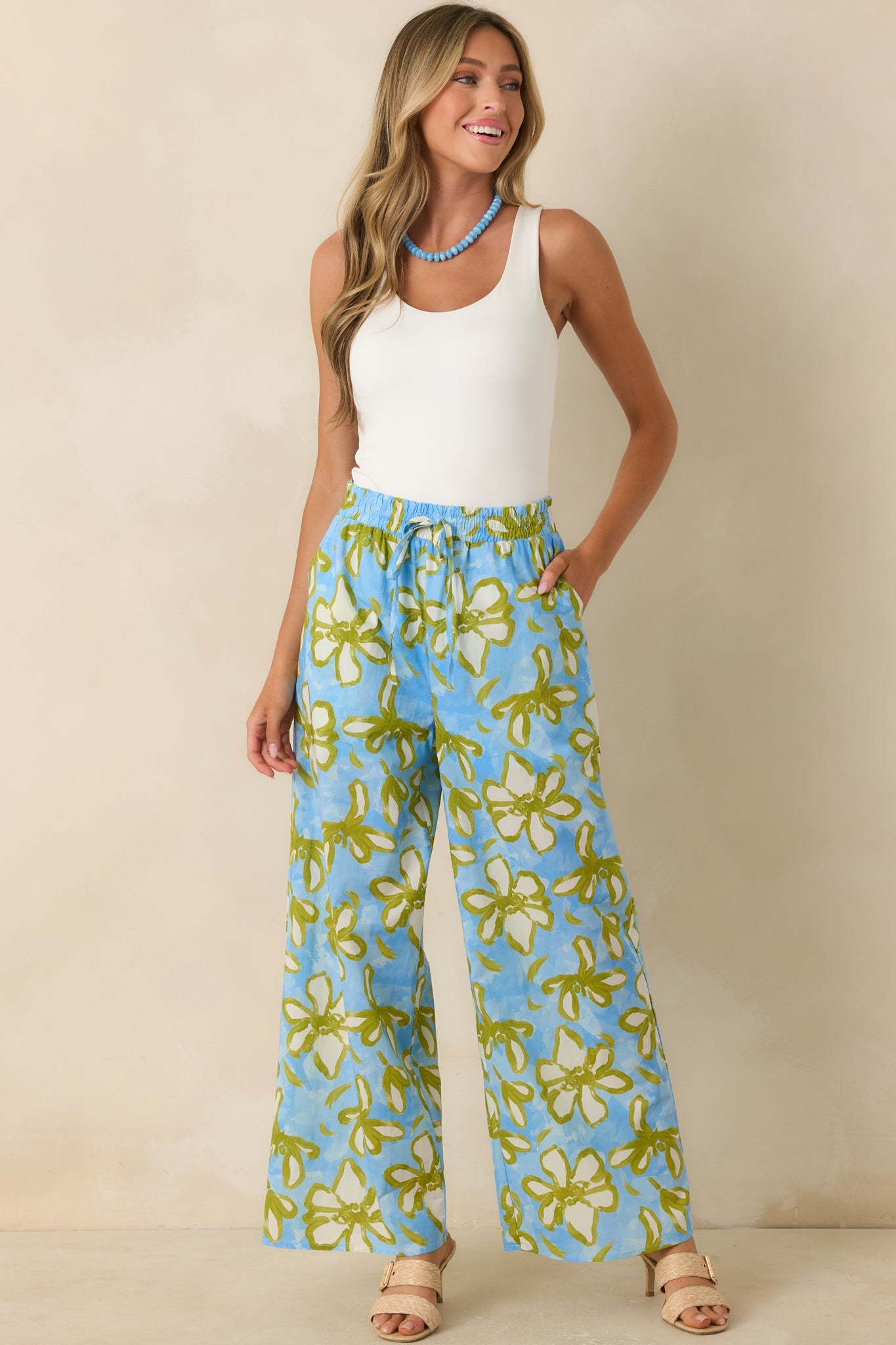 Flower Power Move Blue Floral Cotton Wide Leg Pants