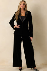 The Sleek Standard Black Velvet Button Accent Wide Leg Pants