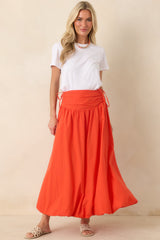 FRNCH Costabile Coral Orange Cotton Gathered Maxi Skirt