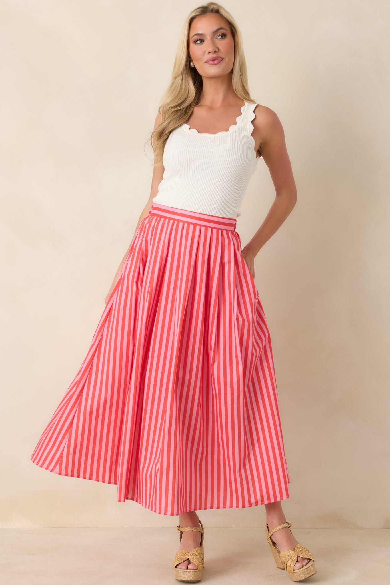 Making Moves Orange & Pink Stripe Cotton Maxi Skirt