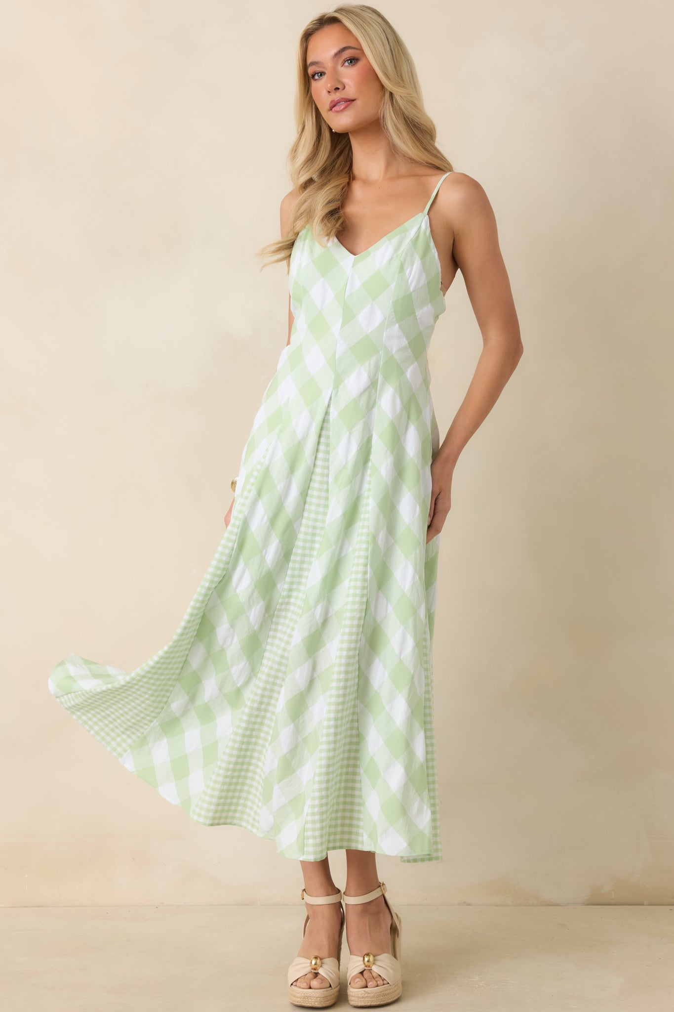 Sweetest Picnic Mint Green Gingham Midi Dress