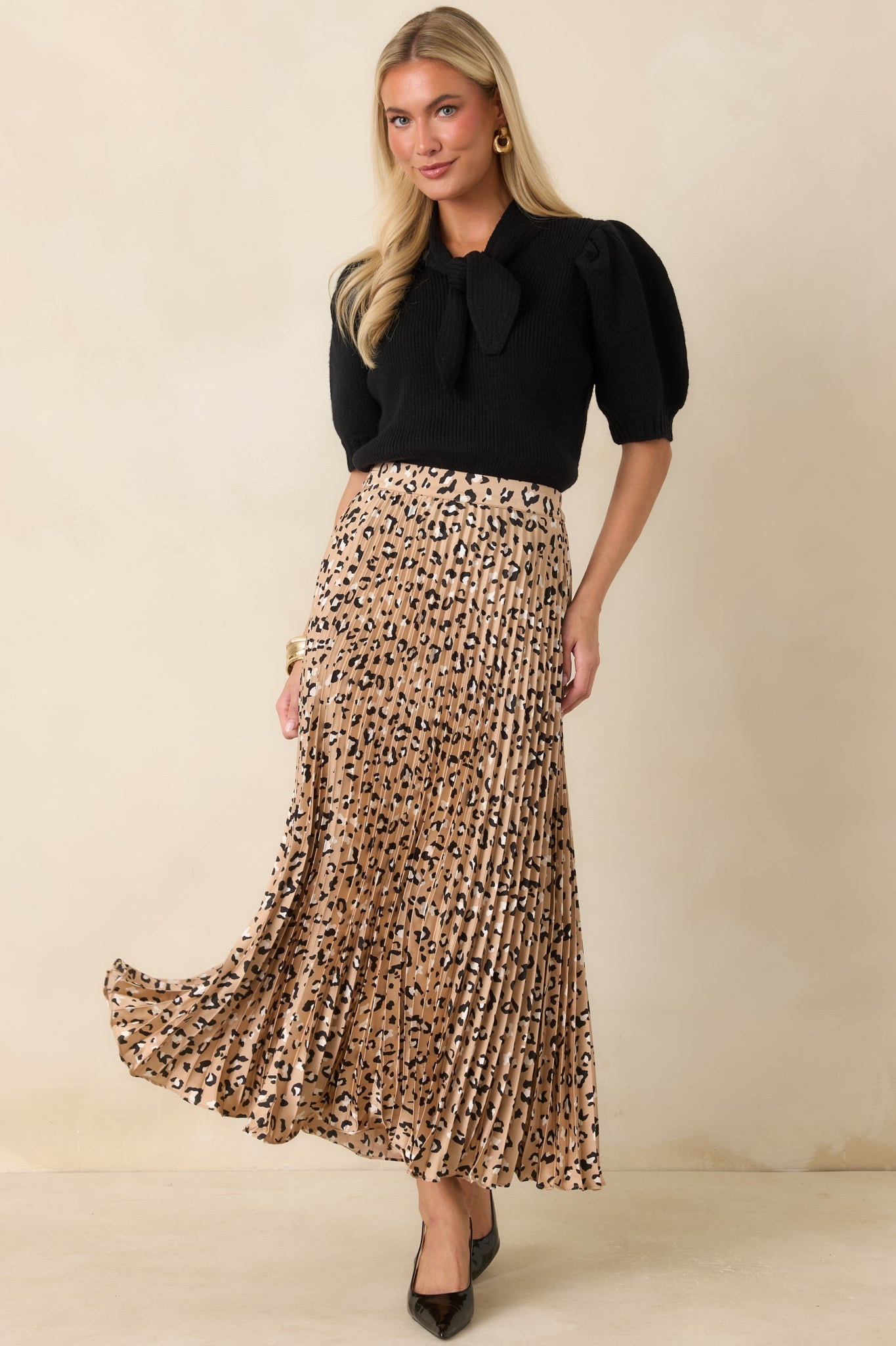 Call of the Wild Leopard Satin Pleated Maxi Skirt