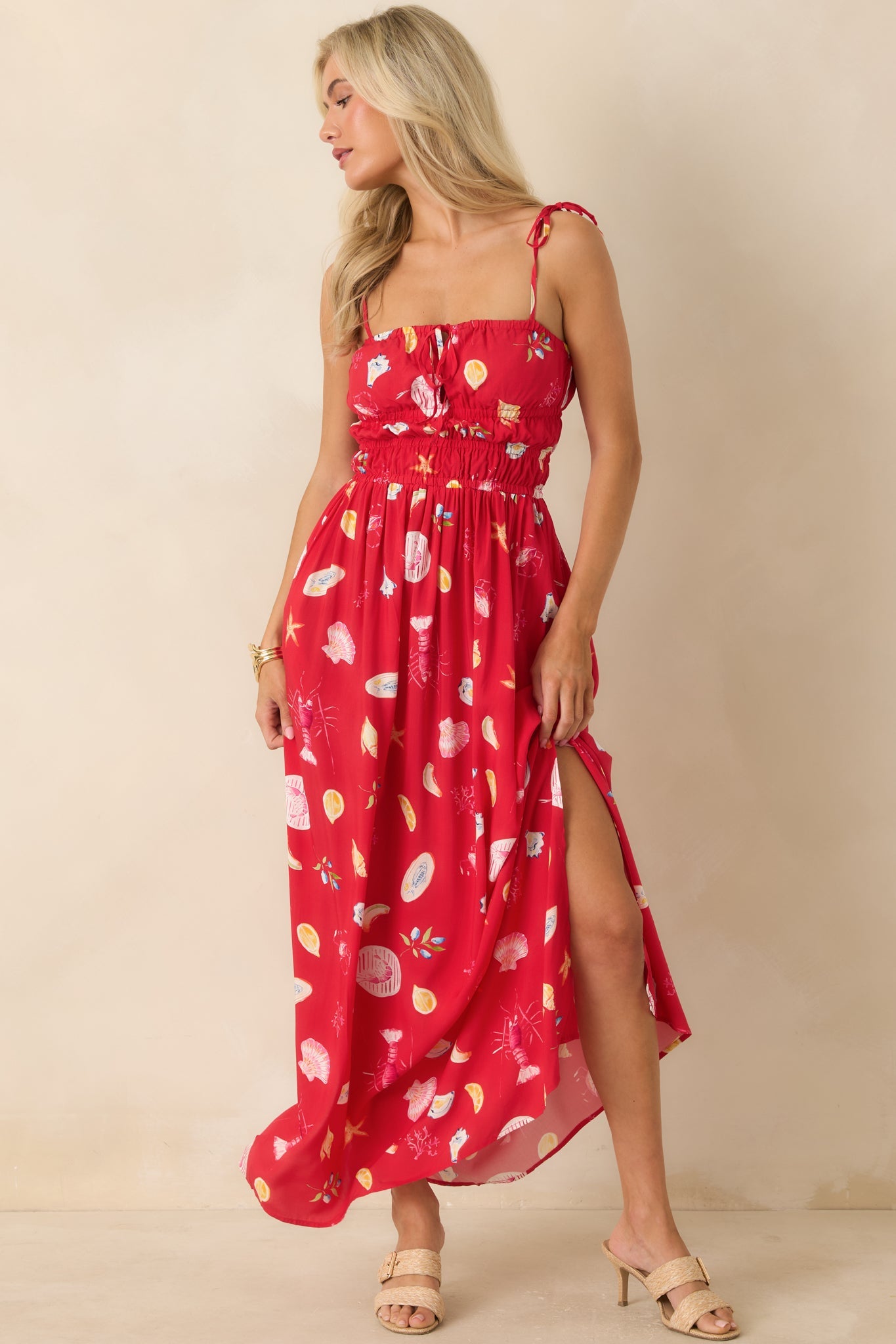 MINKPINK Sirena Red Multi Coastal Print Maxi Dress