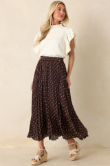 Seeing Spots Chocolate Brown Polka Dot Pleated Maxi Skirt