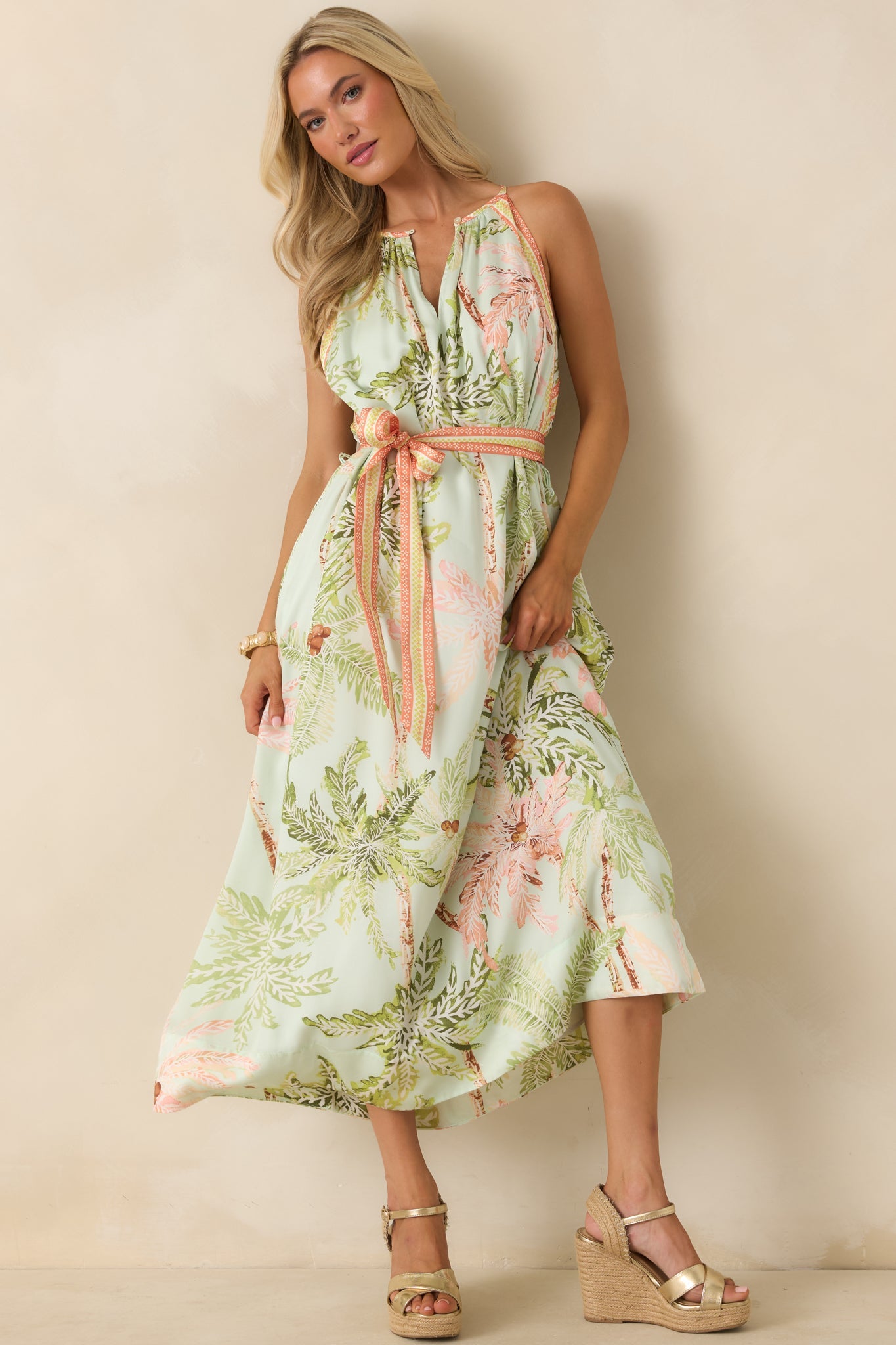 Cabana Morning Seafoam Green Palm Print Maxi Dress