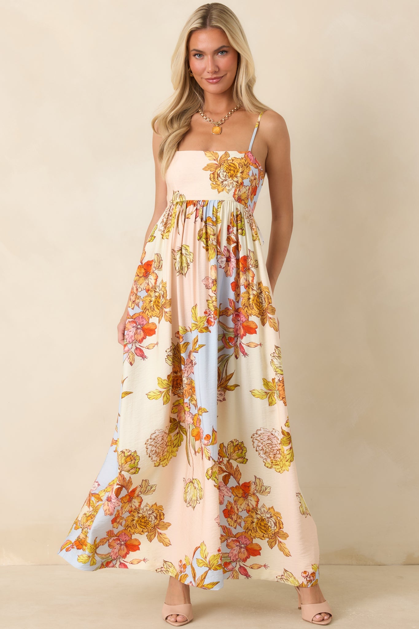 MINKPINK Fiore Multi Pastel Floral Tie Back Maxi Dress