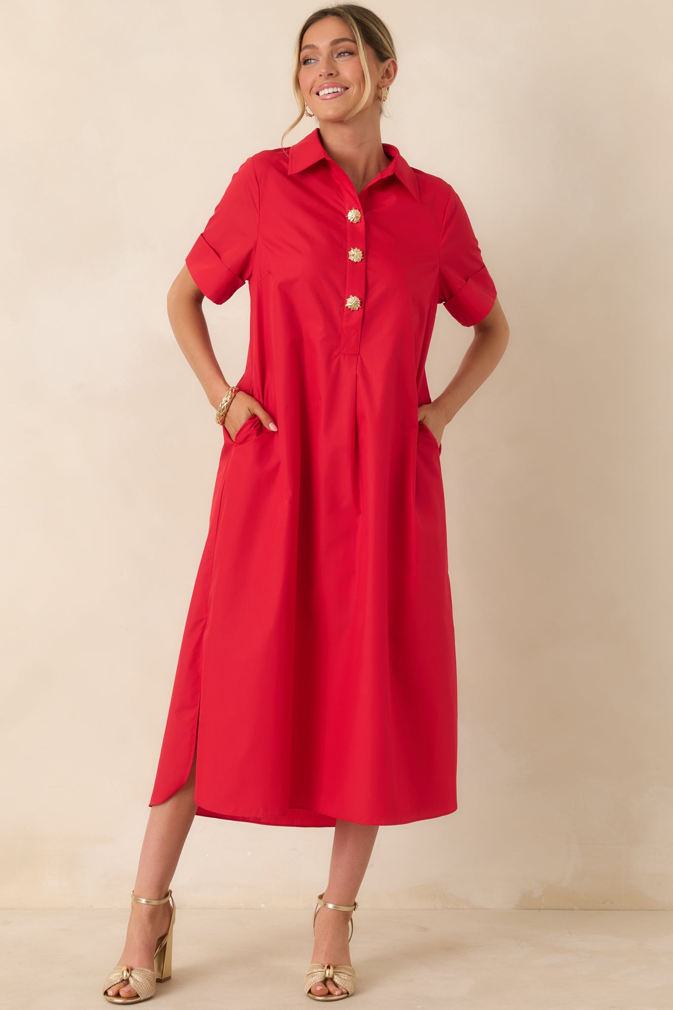 Read The Signs Red Short Sleeve Maxi Dress