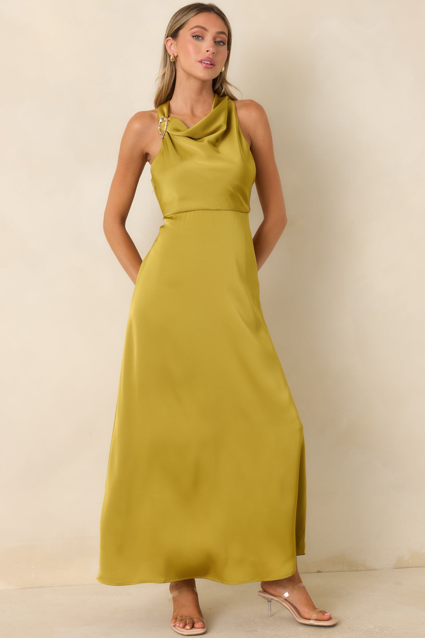 And Then Everything Changed Chartreuse Satin Maxi Dress