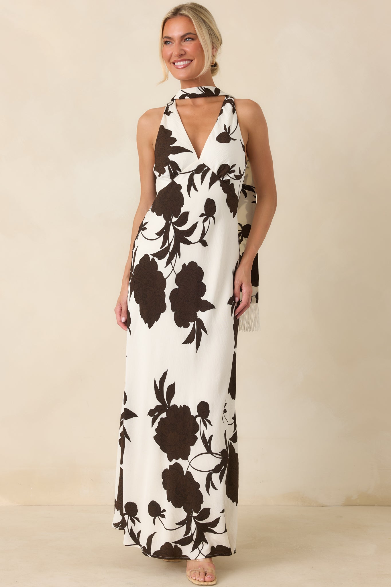 MINKPINK Elodie Chocolate Floral Maxi Dress