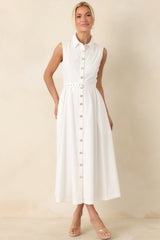 What Can I Say White Cotton Sleeveless Button Front Belted Maxi Dress