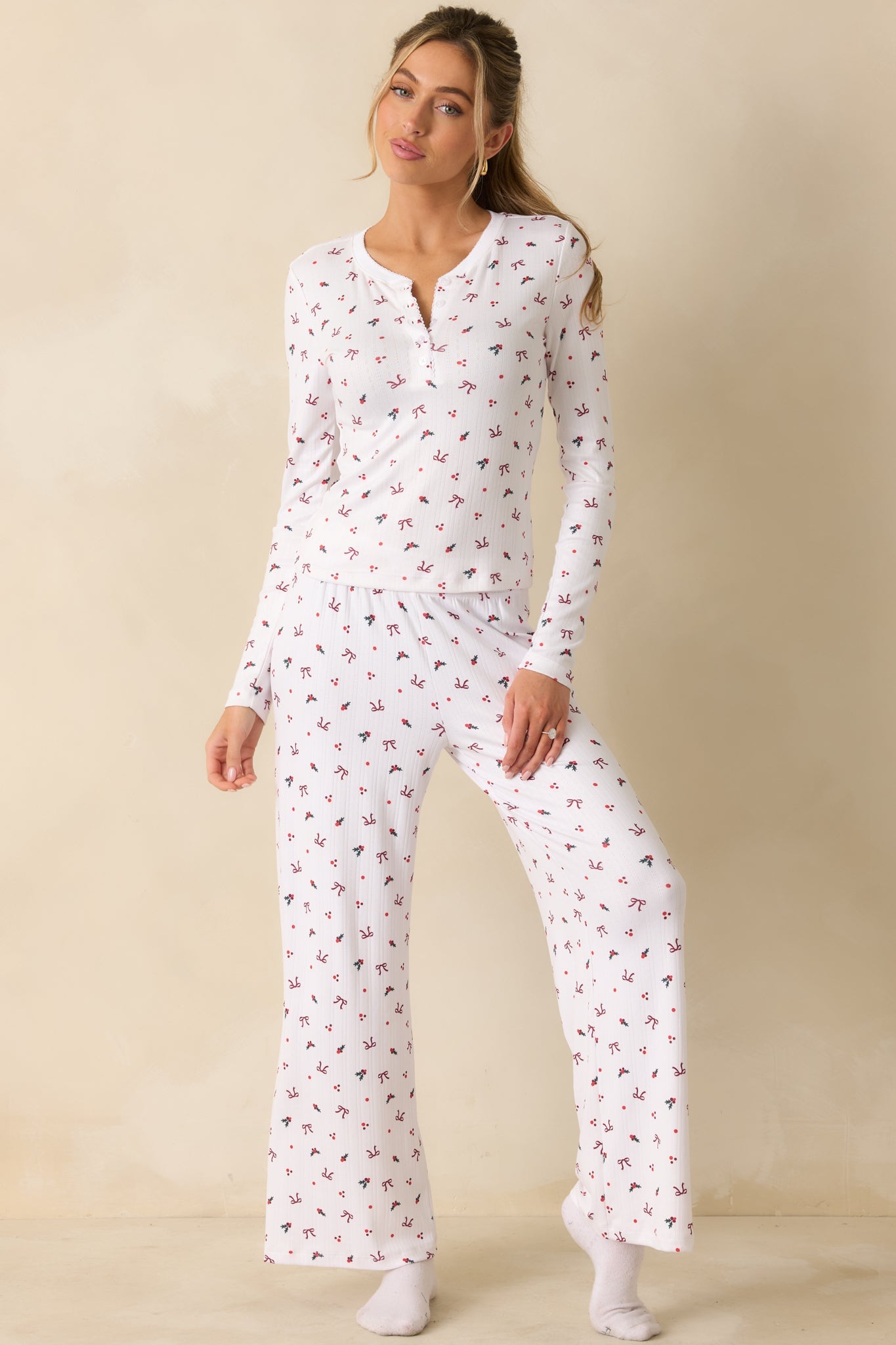 Z Supply White Multi Luxe Holly Pointelle Pajama Pants