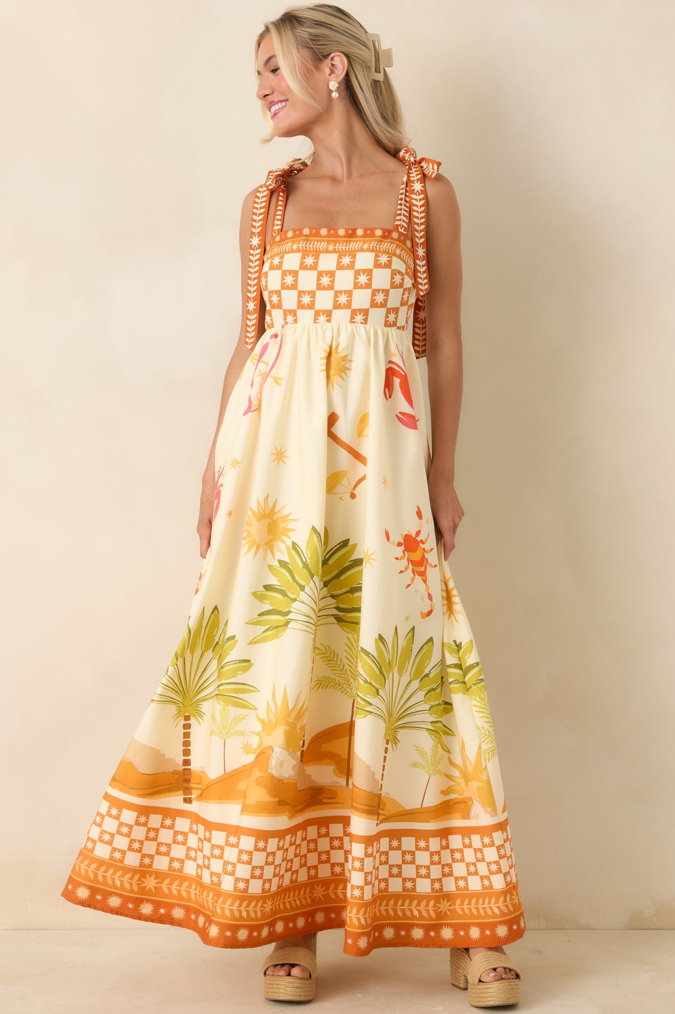 Born for the Beach Ivory Multi Tropical Zodiac Print Cotton Maxi Dress