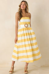 The Amanda Yellow & White Stripe Cotton Strapless Midi Dress