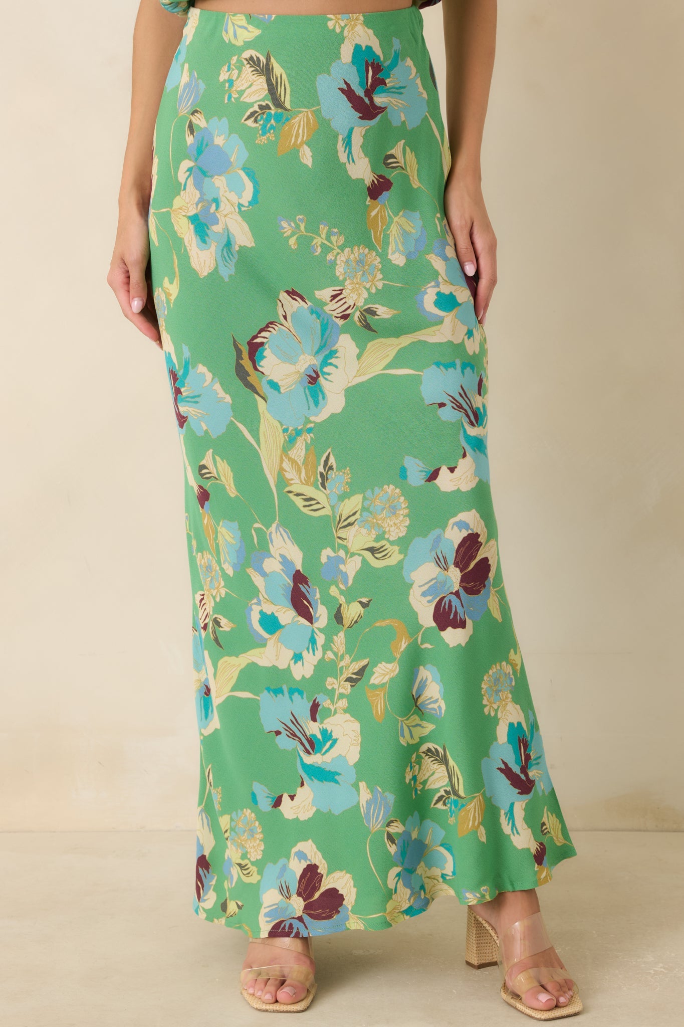 MINKPINK Cyprus Green Floral Bias Maxi Skirt